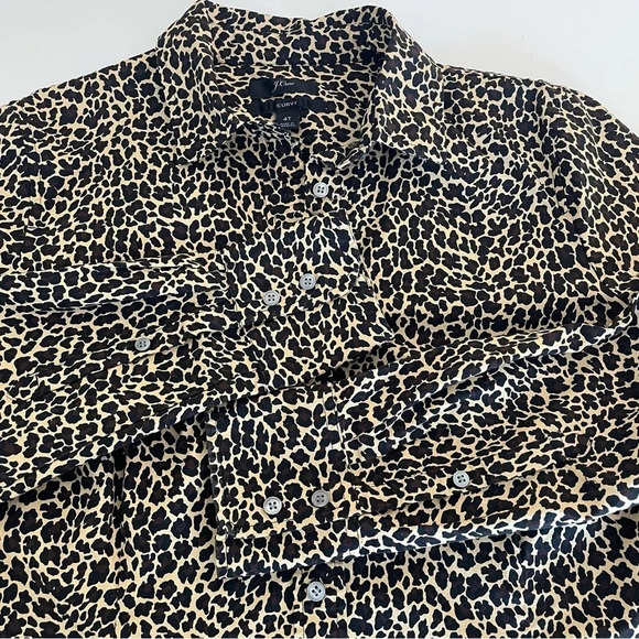 J Crew Curvy Leopard Print Button Up Blouse 4T Cotton Long Sleeve Office Career - Picture 8 of 13